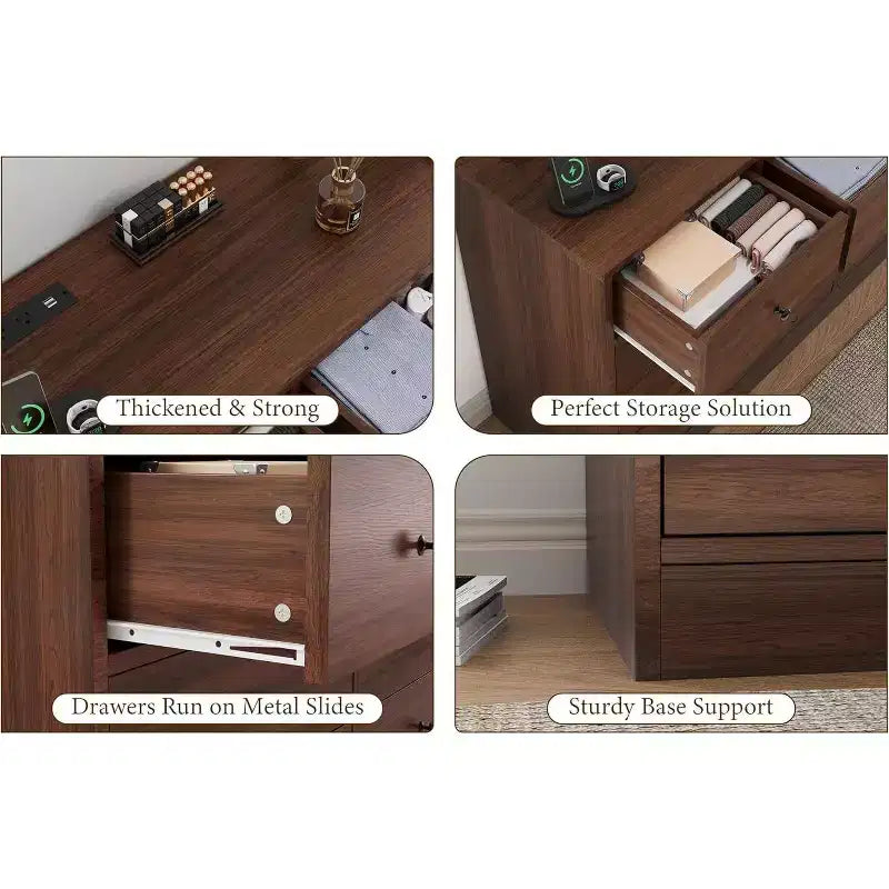 12 Drawer Dresser with Power Outlets, 61" Wooden Storage Chest Organizer for Bedroom, Living Room, Hallway