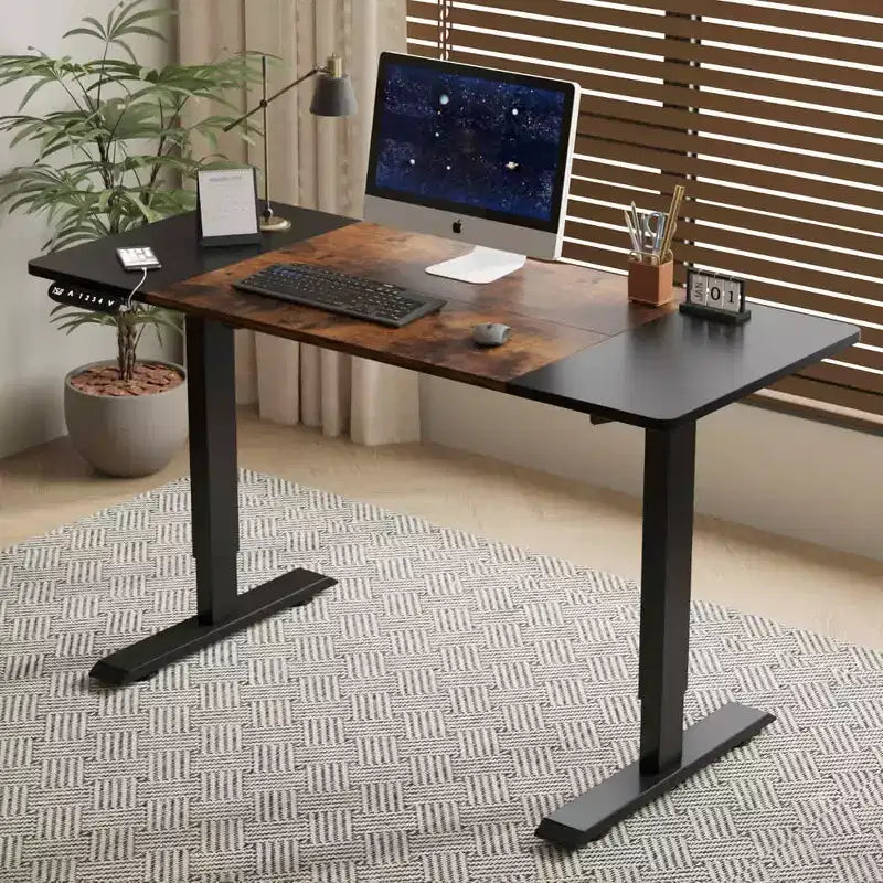 Double Beam Single Motor 55" Electric Standing Desk, Height Adjustable for Home and Office, Black and Brown