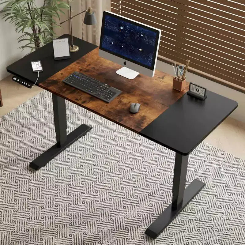 Double Beam Single Motor 55" Electric Standing Desk, Height Adjustable for Home and Office, Black and Brown