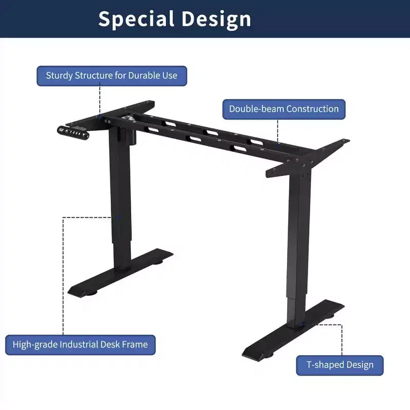 Double Beam Single Motor 55" Electric Standing Desk, Height Adjustable for Home and Office, Black and Brown