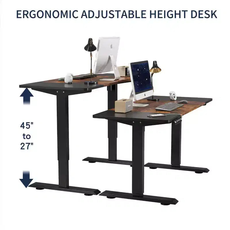 Double Beam Single Motor 55" Electric Standing Desk, Height Adjustable for Home and Office, Black and Brown