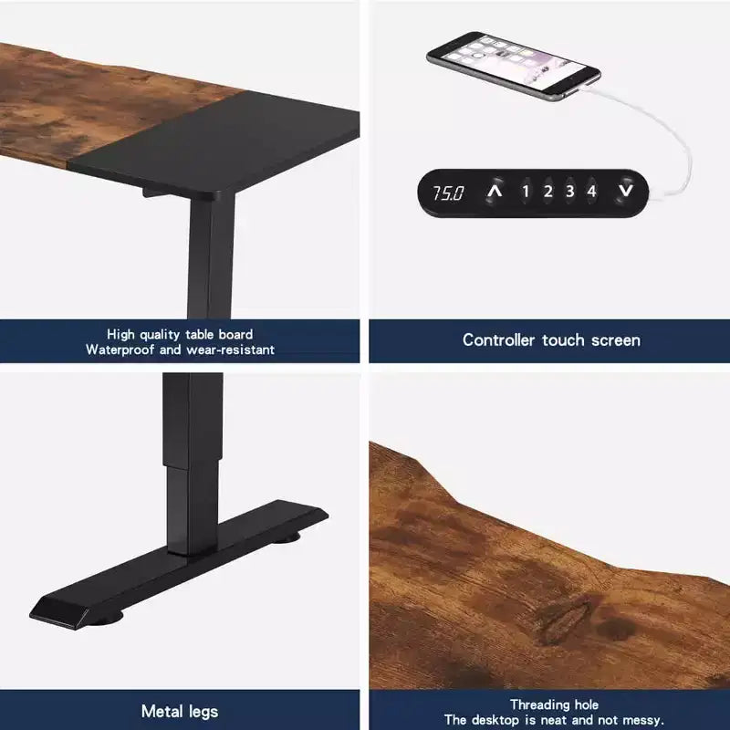 Double Beam Single Motor 55" Electric Standing Desk, Height Adjustable for Home and Office, Black and Brown