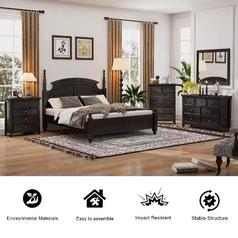 Black Dresser, Modern Dresser for Bedroom, 7 Chest Drawer Nightstand, Large Capacity Wood Cabinet for Bedroom, Living Room, Closets, Hallway