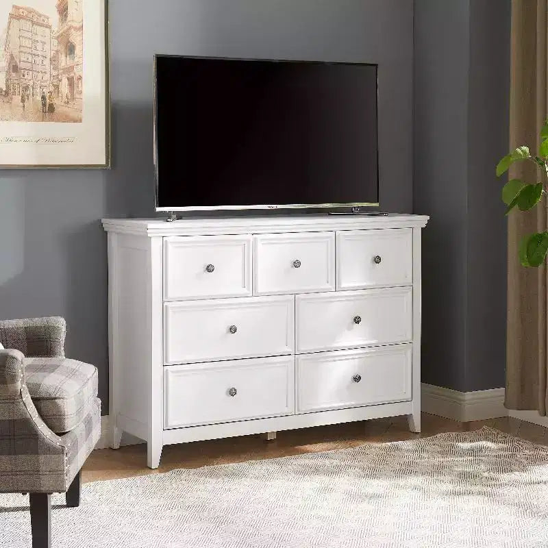 Black Dresser, Modern Dresser for Bedroom, 7 Chest Drawer Nightstand, Large Capacity Wood Cabinet for Bedroom, Living Room, Closets, Hallway