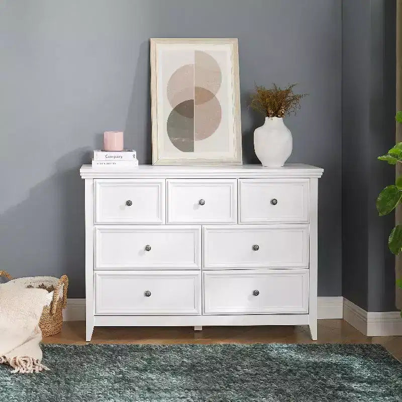 Black Dresser, Modern Dresser for Bedroom, 7 Chest Drawer Nightstand, Large Capacity Wood Cabinet for Bedroom, Living Room, Closets, Hallway