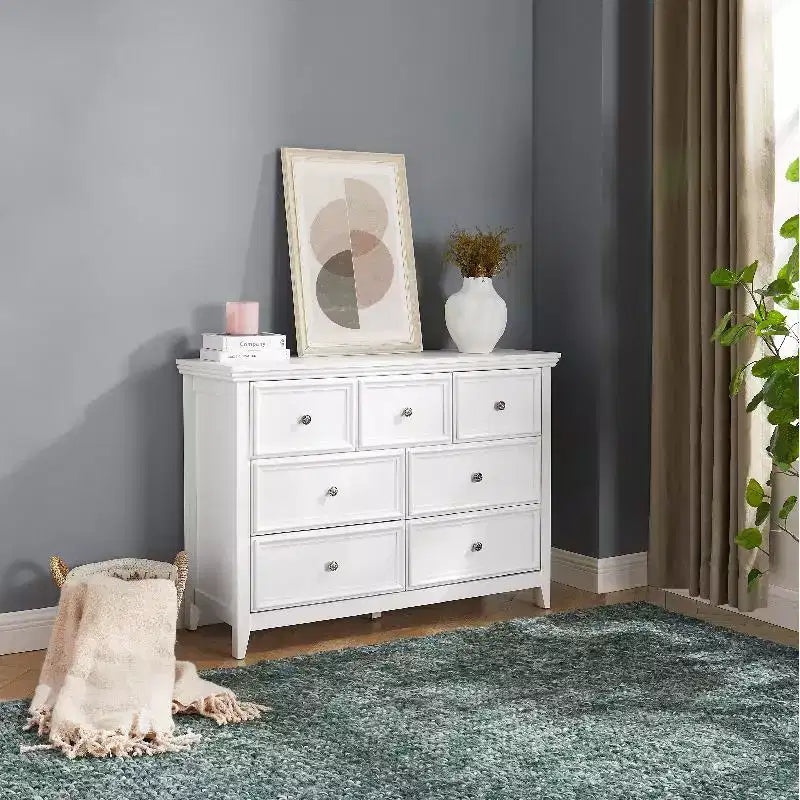 Black Dresser, Modern Dresser for Bedroom, 7 Chest Drawer Nightstand, Large Capacity Wood Cabinet for Bedroom, Living Room, Closets, Hallway