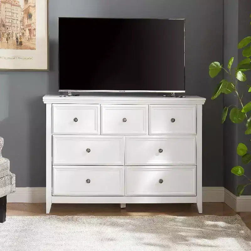 Black Dresser, Modern Dresser for Bedroom, 7 Chest Drawer Nightstand, Large Capacity Wood Cabinet for Bedroom, Living Room, Closets, Hallway