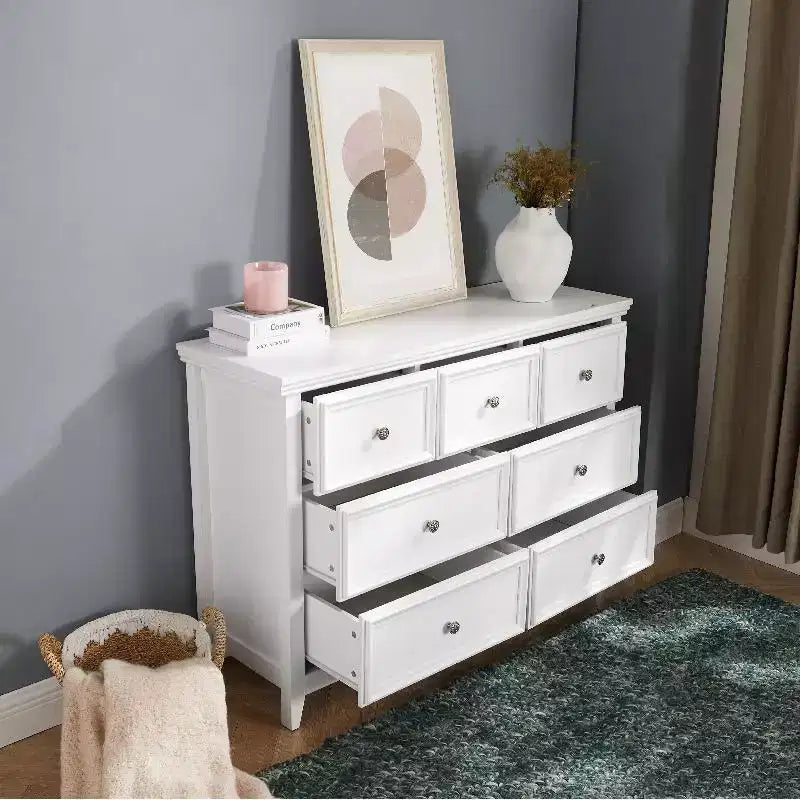 Black Dresser, Modern Dresser for Bedroom, 7 Chest Drawer Nightstand, Large Capacity Wood Cabinet for Bedroom, Living Room, Closets, Hallway