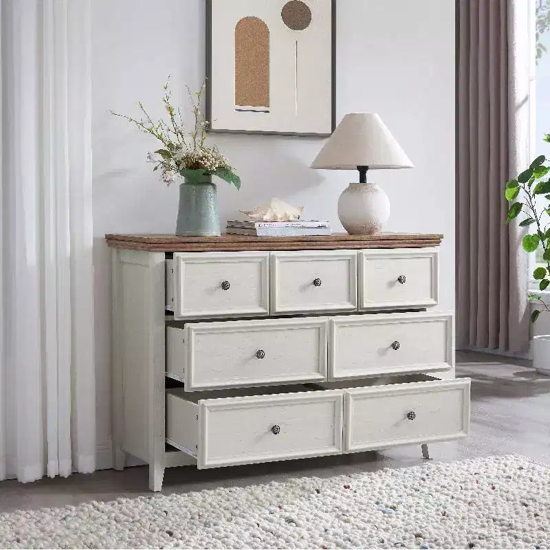 Black Dresser, Modern Dresser for Bedroom, 7 Chest Drawer Nightstand, Large Capacity Wood Cabinet for Bedroom, Living Room, Closets, Hallway