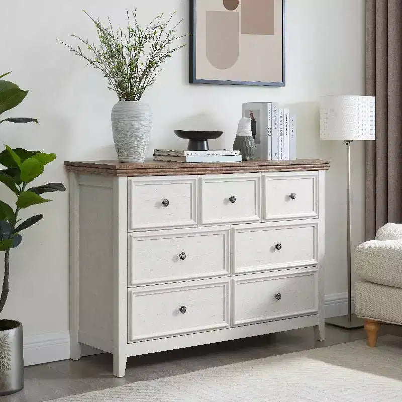 Black Dresser, Modern Dresser for Bedroom, 7 Chest Drawer Nightstand, Large Capacity Wood Cabinet for Bedroom, Living Room, Closets, Hallway
