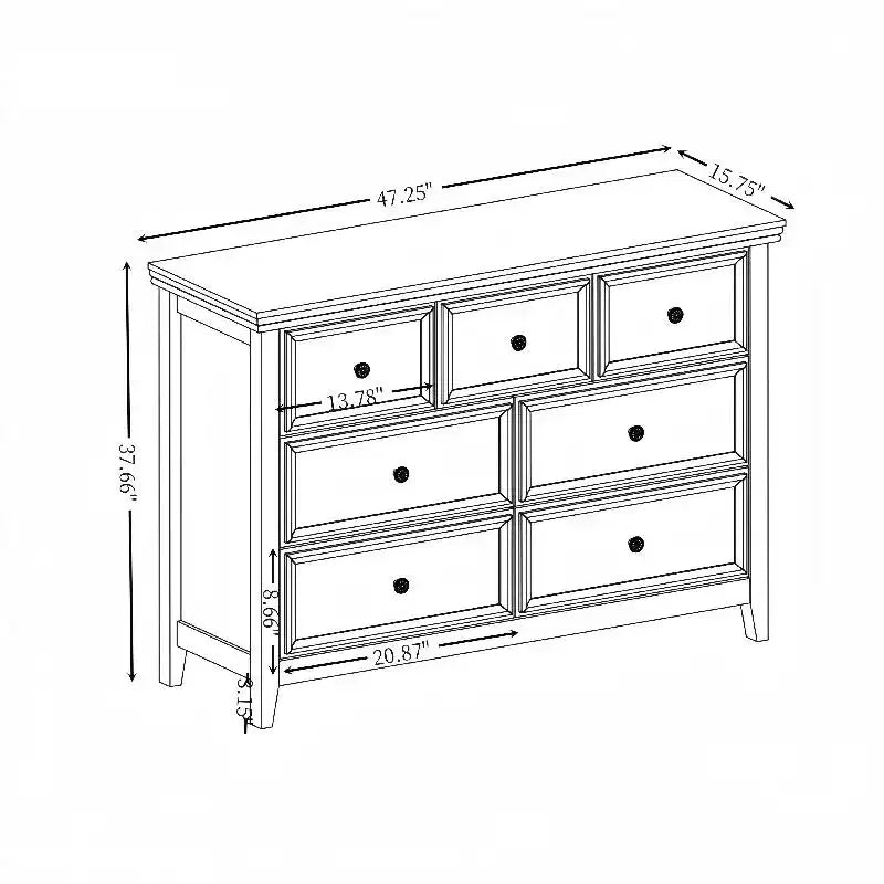 Black Dresser, Modern Dresser for Bedroom, 7 Chest Drawer Nightstand, Large Capacity Wood Cabinet for Bedroom, Living Room, Closets, Hallway