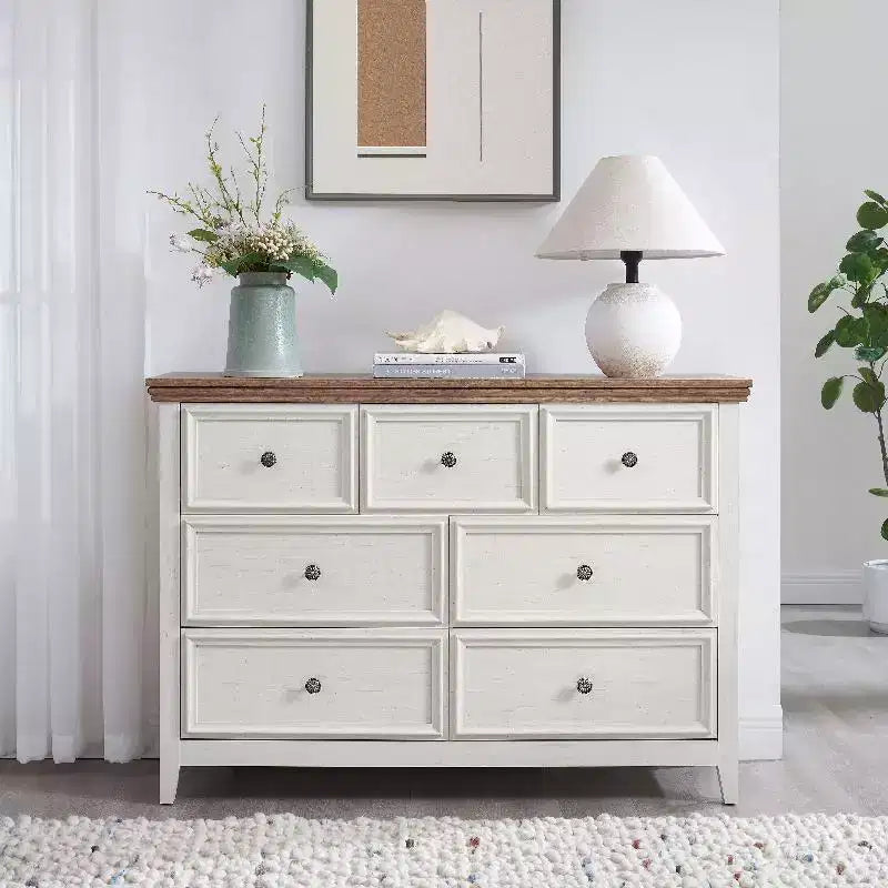 Black Dresser, Modern Dresser for Bedroom, 7 Chest Drawer Nightstand, Large Capacity Wood Cabinet for Bedroom, Living Room, Closets, Hallway