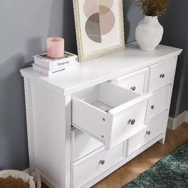 Black Dresser, Modern Dresser for Bedroom, 7 Chest Drawer Nightstand, Large Capacity Wood Cabinet for Bedroom, Living Room, Closets, Hallway