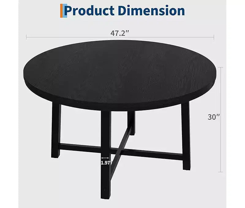 Round Dining Table for 4-47 Wood Circle Dinner Table with Metal Frame, Farmhouse Kitchen Dining Room Furniture for Home