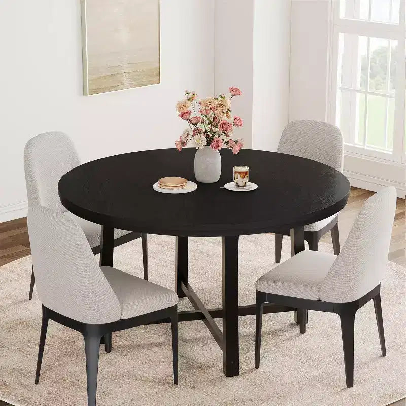 Round Dining Table for 4-47 Wood Circle Dinner Table with Metal Frame, Farmhouse Kitchen Dining Room Furniture for Home