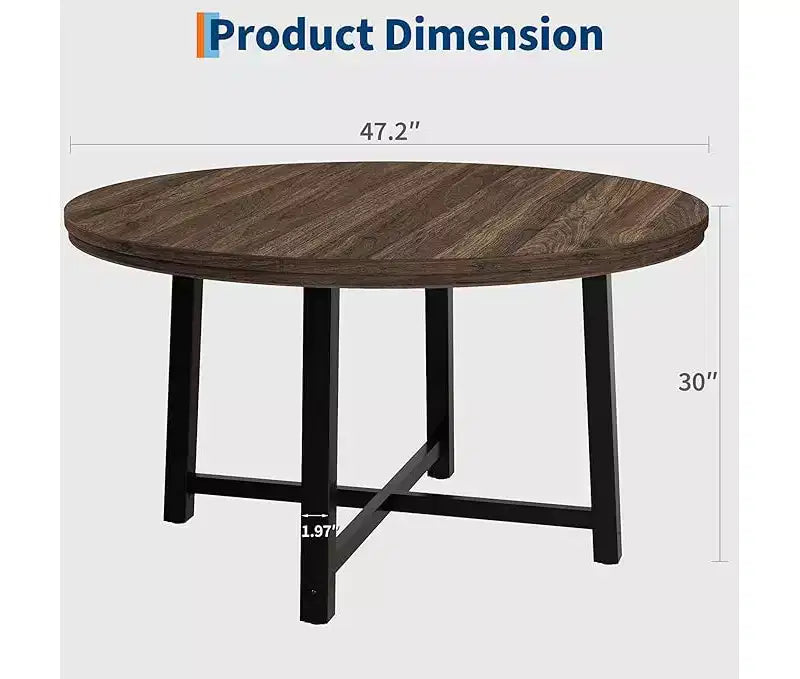 Round Dining Table for 4-47 Wood Circle Dinner Table with Metal Frame, Farmhouse Kitchen Dining Room Furniture for Home