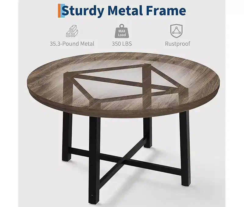 Round Dining Table for 4-47 Wood Circle Dinner Table with Metal Frame, Farmhouse Kitchen Dining Room Furniture for Home