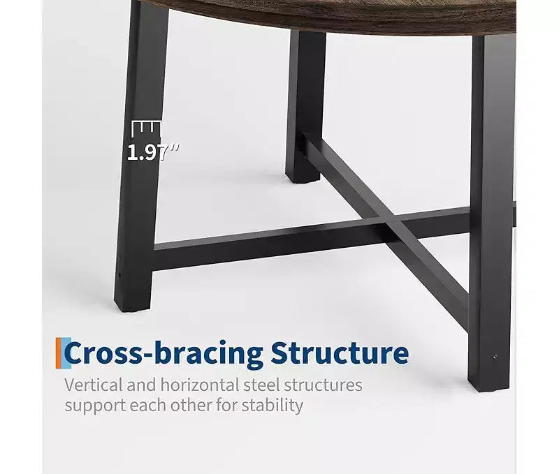 Round Dining Table for 4-47 Wood Circle Dinner Table with Metal Frame, Farmhouse Kitchen Dining Room Furniture for Home