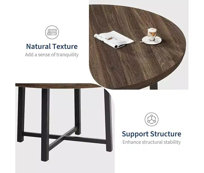 Round Dining Table for 4-47 Wood Circle Dinner Table with Metal Frame, Farmhouse Kitchen Dining Room Furniture for Home