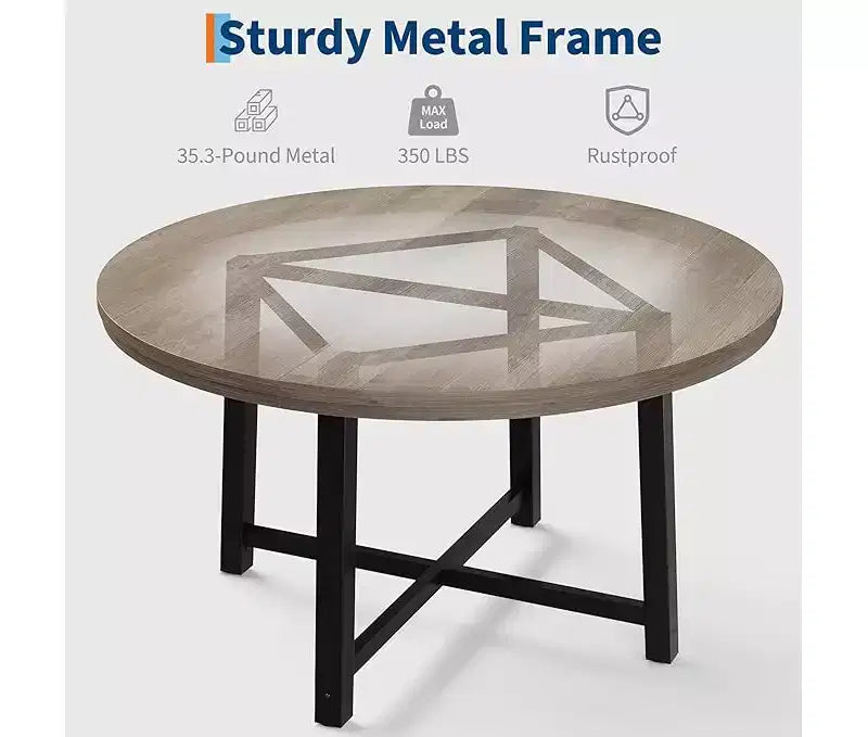 Round Dining Table for 4-47 Wood Circle Dinner Table with Metal Frame, Farmhouse Kitchen Dining Room Furniture for Home