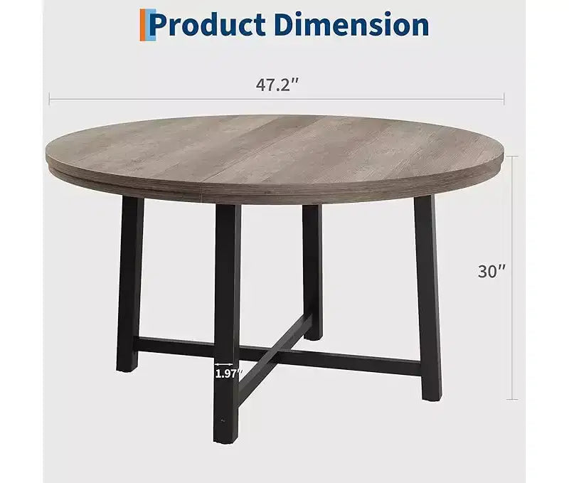 Round Dining Table for 4-47 Wood Circle Dinner Table with Metal Frame, Farmhouse Kitchen Dining Room Furniture for Home