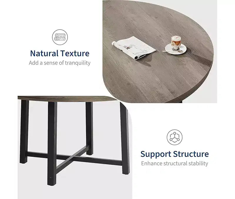 Round Dining Table for 4-47 Wood Circle Dinner Table with Metal Frame, Farmhouse Kitchen Dining Room Furniture for Home