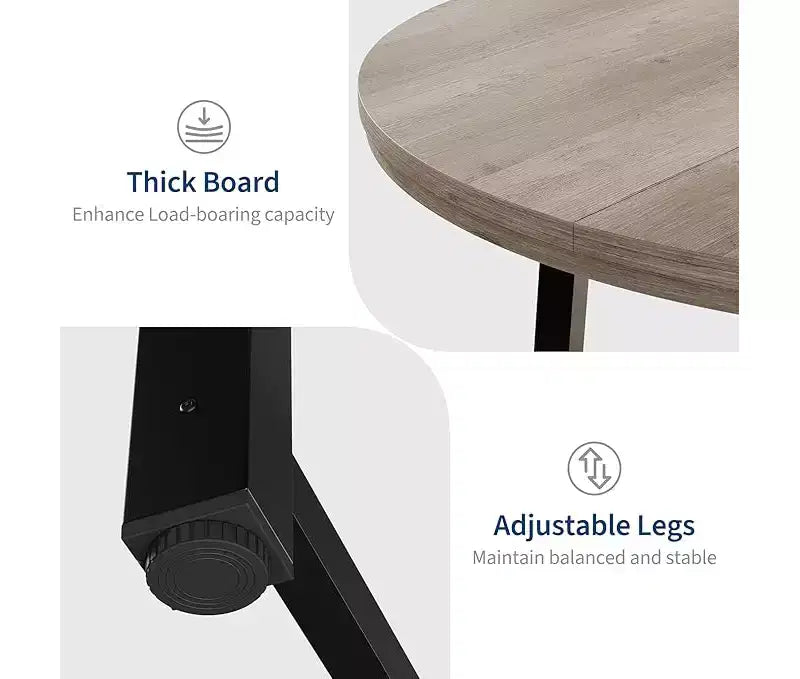 Round Dining Table for 4-47 Wood Circle Dinner Table with Metal Frame, Farmhouse Kitchen Dining Room Furniture for Home