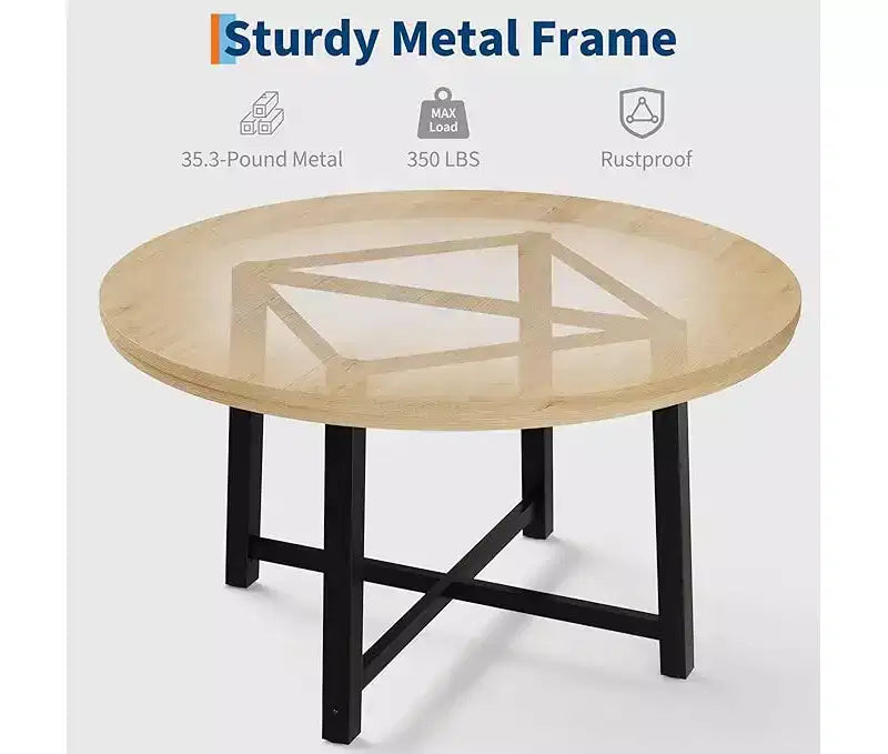 Round Dining Table for 4-47 Wood Circle Dinner Table with Metal Frame, Farmhouse Kitchen Dining Room Furniture for Home