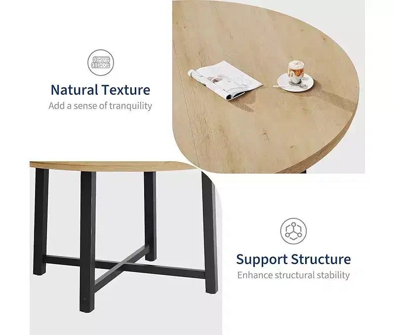 Round Dining Table for 4-47 Wood Circle Dinner Table with Metal Frame, Farmhouse Kitchen Dining Room Furniture for Home