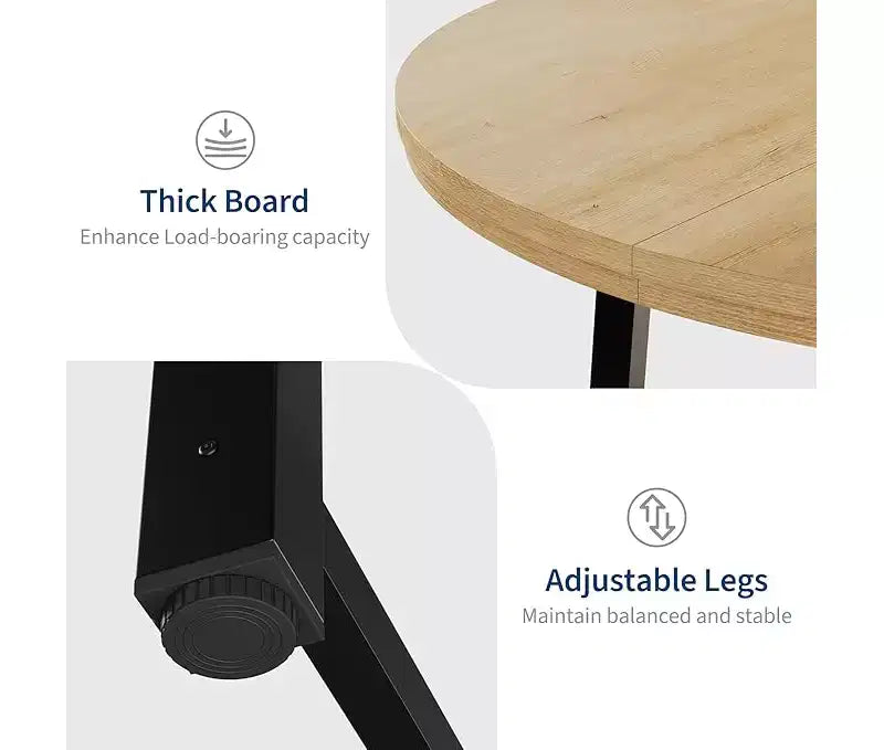 Round Dining Table for 4-47 Wood Circle Dinner Table with Metal Frame, Farmhouse Kitchen Dining Room Furniture for Home