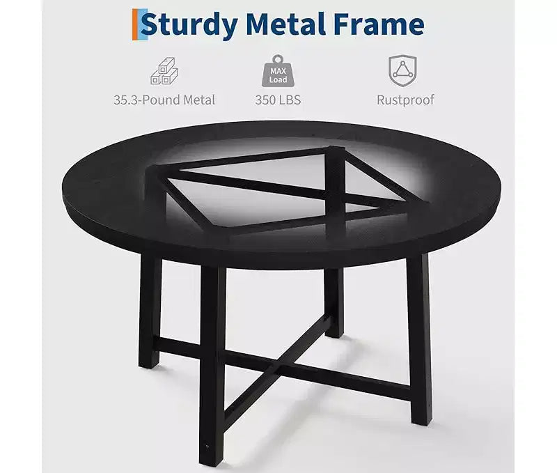 Round Dining Table for 4-47 Wood Circle Dinner Table with Metal Frame, Farmhouse Kitchen Dining Room Furniture for Home