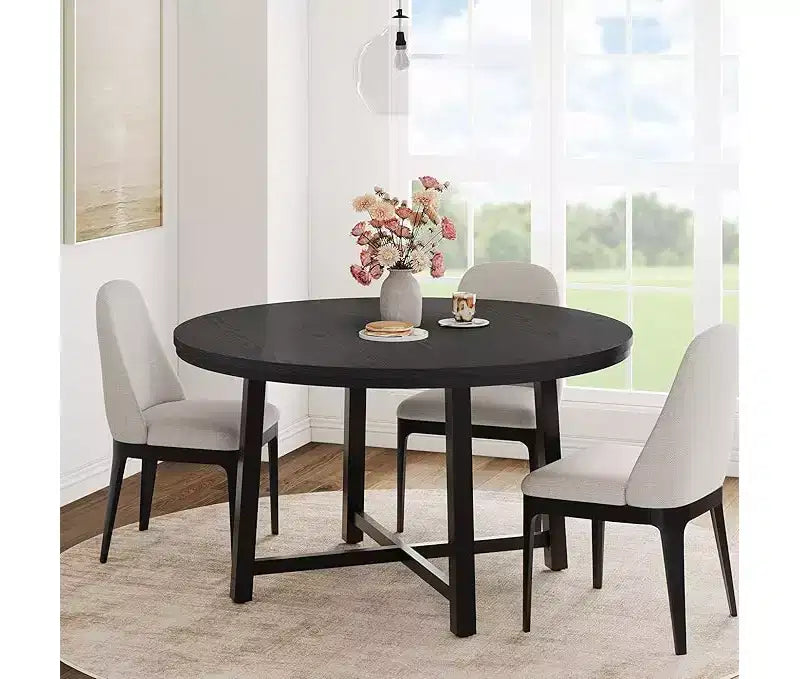 Round Dining Table for 4-47 Wood Circle Dinner Table with Metal Frame, Farmhouse Kitchen Dining Room Furniture for Home