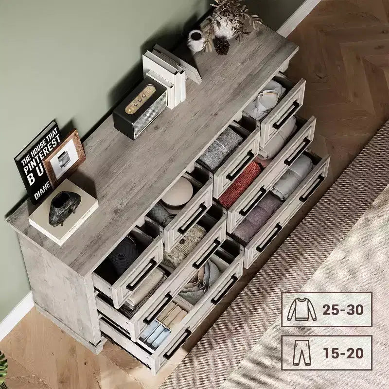 Farmhouse 8 Drawer Dresser, Rustic Wood Chest Organizer for Bedroom, Closet, Living Room, Hallway