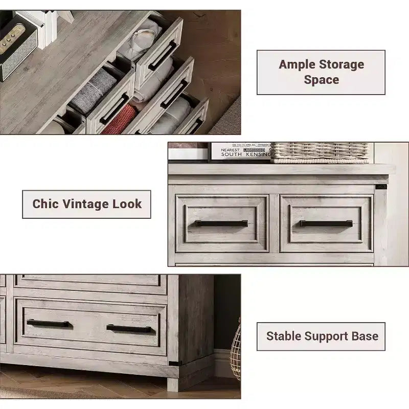 Farmhouse 8 Drawer Dresser, Rustic Wood Chest Organizer for Bedroom, Closet, Living Room, Hallway