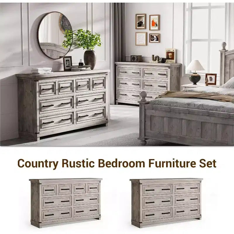 Farmhouse 8 Drawer Dresser, Rustic Wood Chest Organizer for Bedroom, Closet, Living Room, Hallway