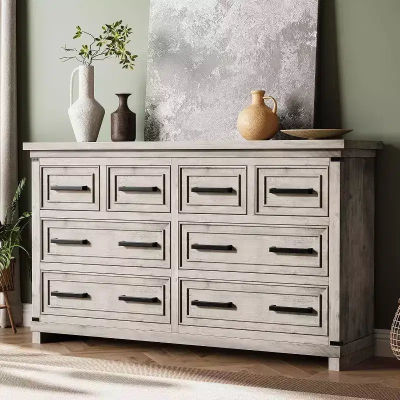 Farmhouse 8 Drawer Dresser, Rustic Wood Chest Organizer for Bedroom, Closet, Living Room, Hallway