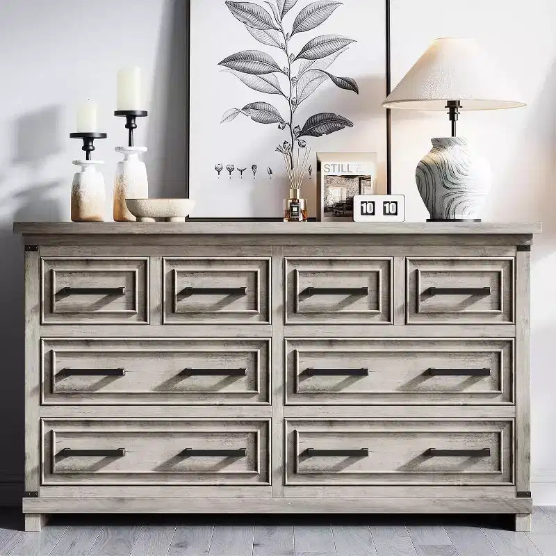 Farmhouse 8 Drawer Dresser, Rustic Wood Chest Organizer for Bedroom, Closet, Living Room, Hallway