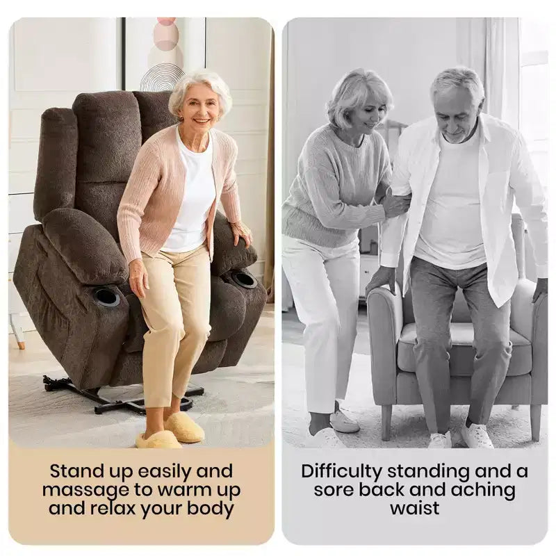 Power Lift Recliner Chair for Elderly, Oversized Electric Recliner with Massage, Heat, Lay Flat, Stand Assist, 2 Cup Holders