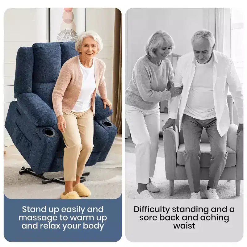 Power Lift Recliner Chair for Elderly, Oversized Electric Recliner with Massage, Heat, Lay Flat, Stand Assist, 2 Cup Holders