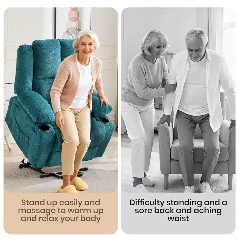 Power Lift Recliner Chair for Elderly, Oversized Electric Recliner with Massage, Heat, Lay Flat, Stand Assist, 2 Cup Holders
