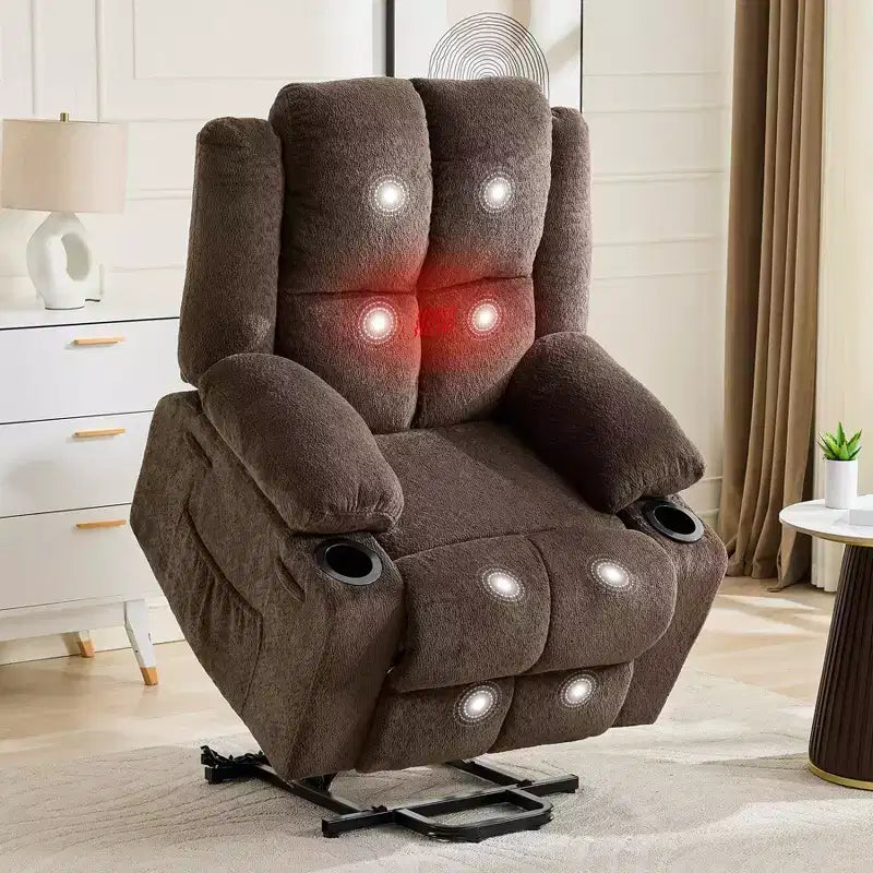 Power Lift Recliner Chair for Elderly, Oversized Electric Recliner with Massage, Heat, Lay Flat, Stand Assist, 2 Cup Holders