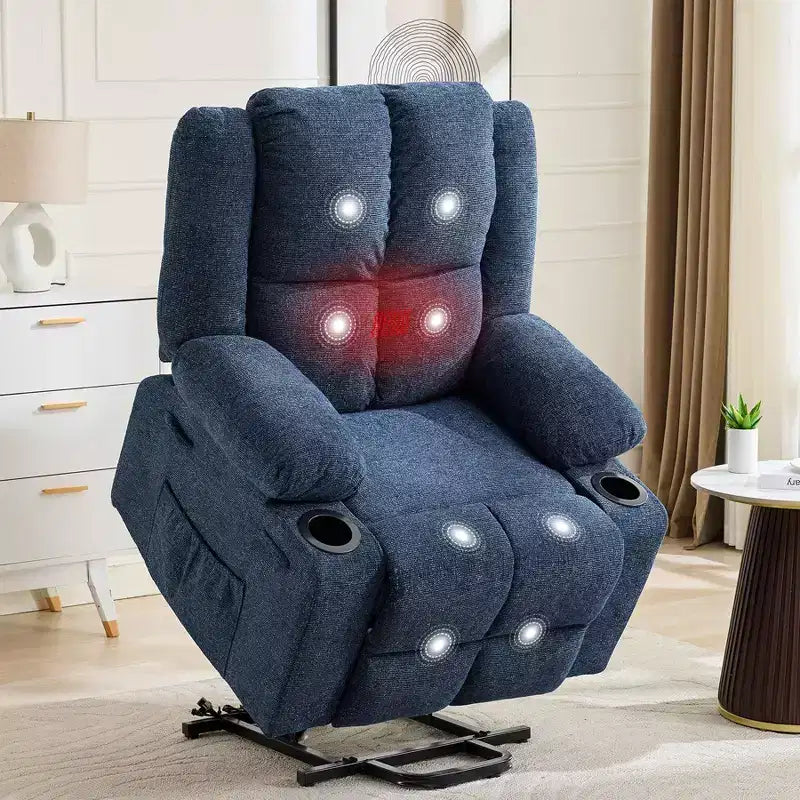 Power Lift Recliner Chair for Elderly, Oversized Electric Recliner with Massage, Heat, Lay Flat, Stand Assist, 2 Cup Holders