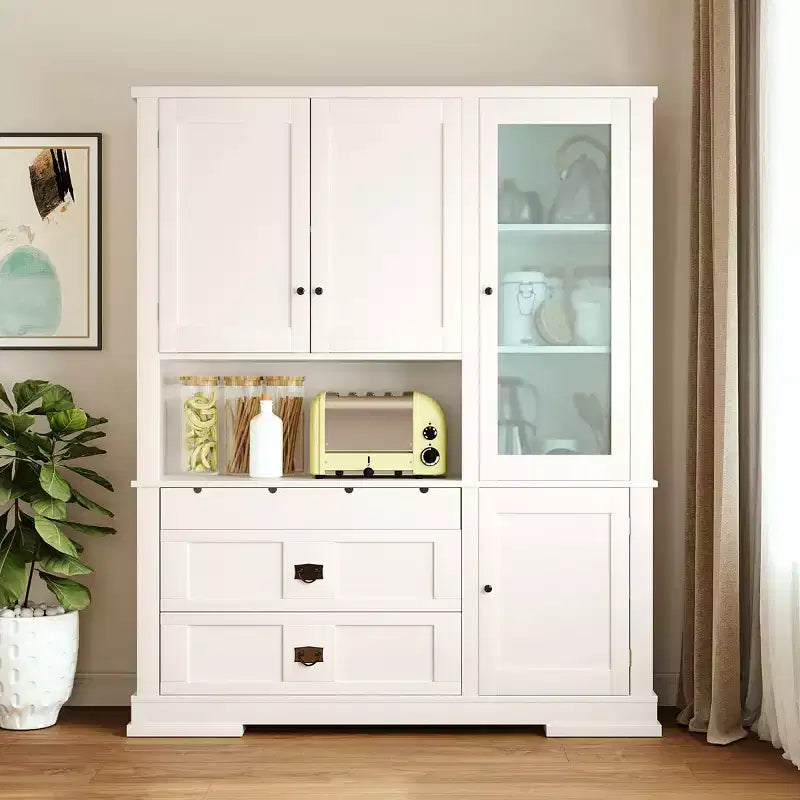 63.3" Freestanding Large Kitchen Pantry Cabinet, Microwave Cabinet with Drawers, Adjustable Shelves for Kitchen or Dining Room