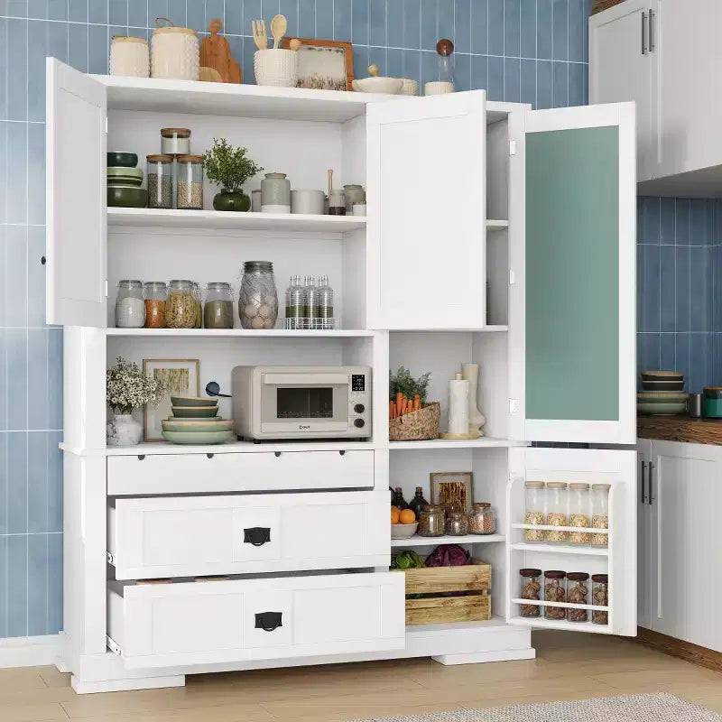 63.3" Freestanding Large Kitchen Pantry Cabinet, Microwave Cabinet with Drawers, Adjustable Shelves for Kitchen or Dining Room