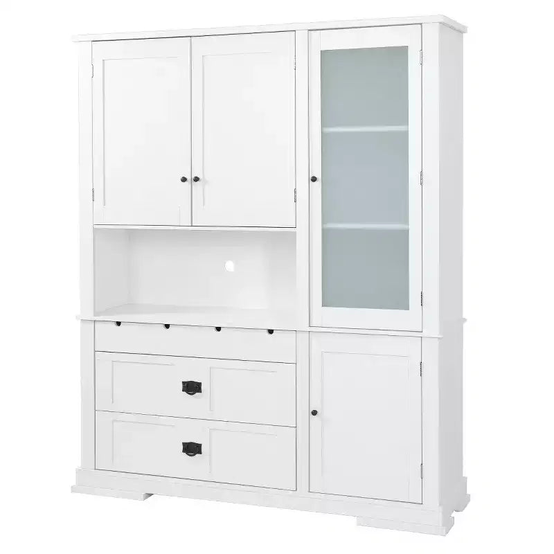 63.3" Freestanding Large Kitchen Pantry Cabinet, Microwave Cabinet with Drawers, Adjustable Shelves for Kitchen or Dining Room