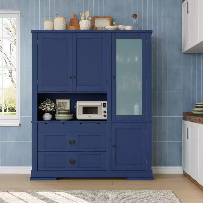 63.3" Freestanding Large Kitchen Pantry Cabinet, Microwave Cabinet with Drawers, Adjustable Shelves for Kitchen or Dining Room