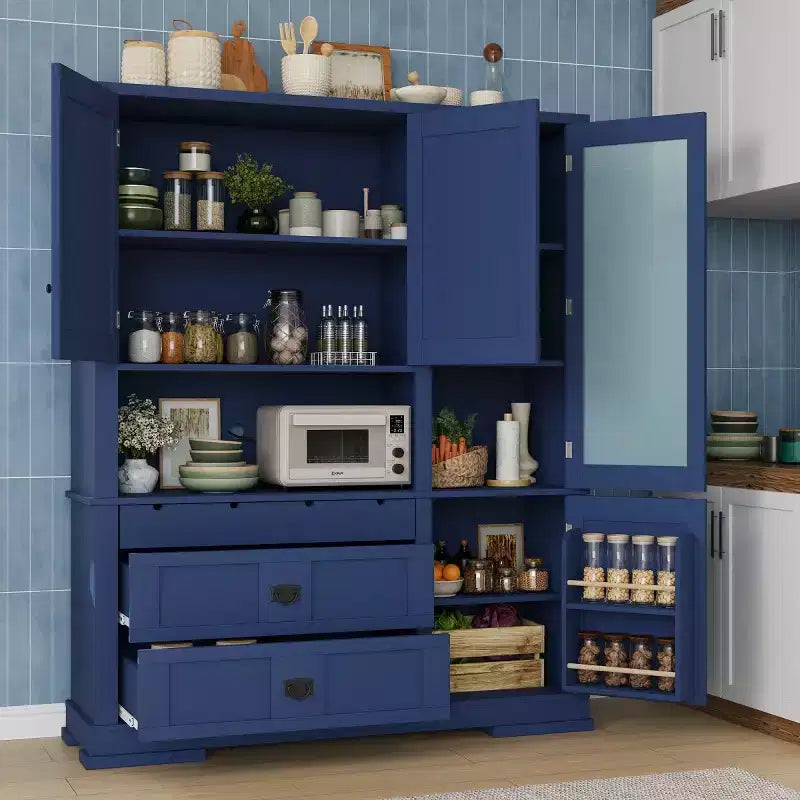 63.3" Freestanding Large Kitchen Pantry Cabinet, Microwave Cabinet with Drawers, Adjustable Shelves for Kitchen or Dining Room
