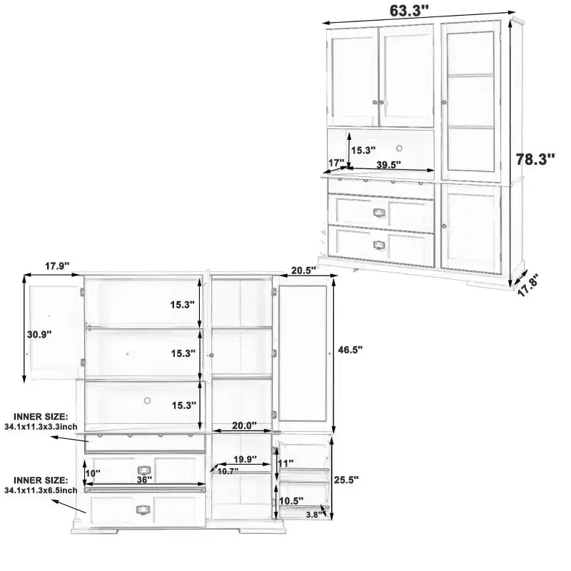 63.3" Freestanding Large Kitchen Pantry Cabinet, Microwave Cabinet with Drawers, Adjustable Shelves for Kitchen or Dining Room