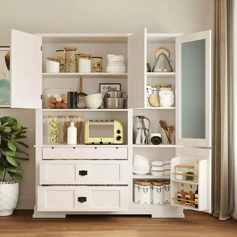 63.3" Freestanding Large Kitchen Pantry Cabinet, Microwave Cabinet with Drawers, Adjustable Shelves for Kitchen or Dining Room