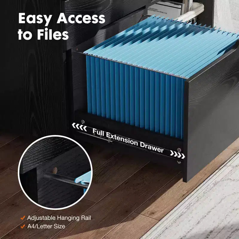 Modern 3-Layer Mobile Filing Cabinet with Wooden Drawers & Wheels, Lateral Storage File Cabinet for Home Office, Study